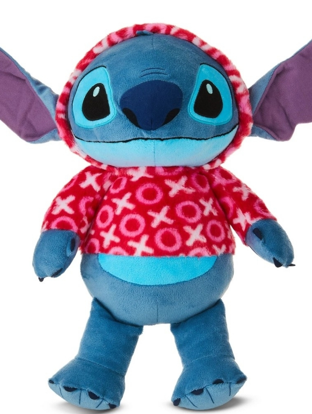 Large Disney Plush Stitch Blue Plush with Heart XOXO Hoodie